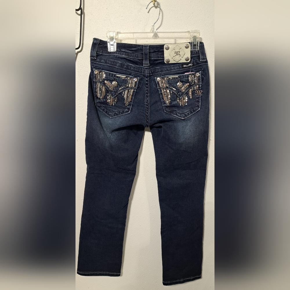 Miss Me Dark Blue Cropped Jeans with Embellished Pockets